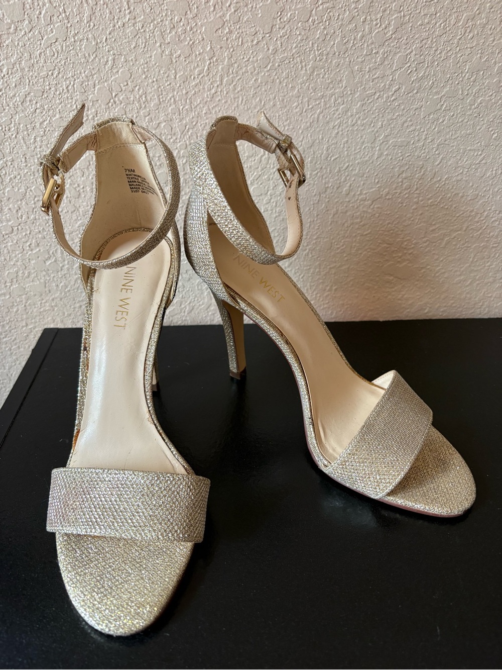Nine West Gold Glitter Ankle-Strap Heels
